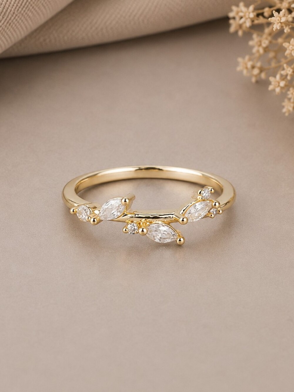 Gold Leaf Marquise Ring